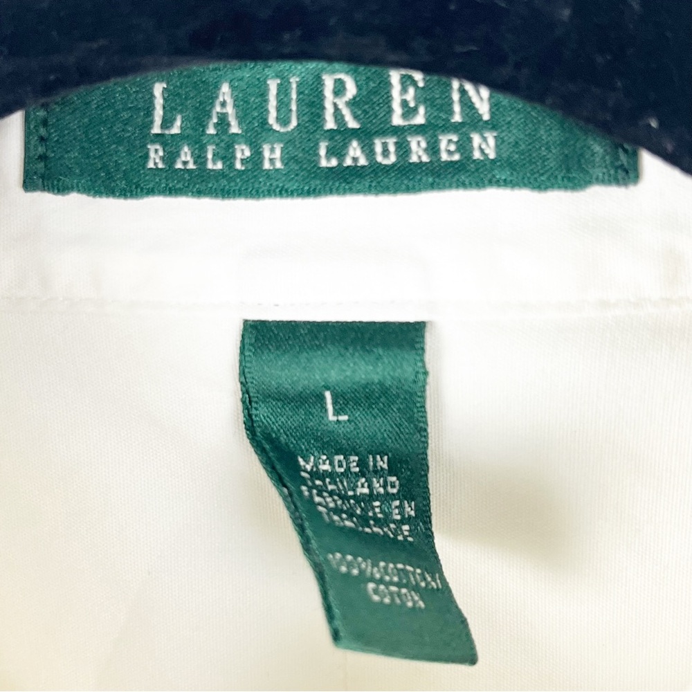 LAUREN RALPH LAUREN 100% Cotton Front Ruffle Button Long Sleeves Top Large - Picture 3 of 9